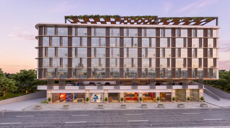 Front elevation at dusk